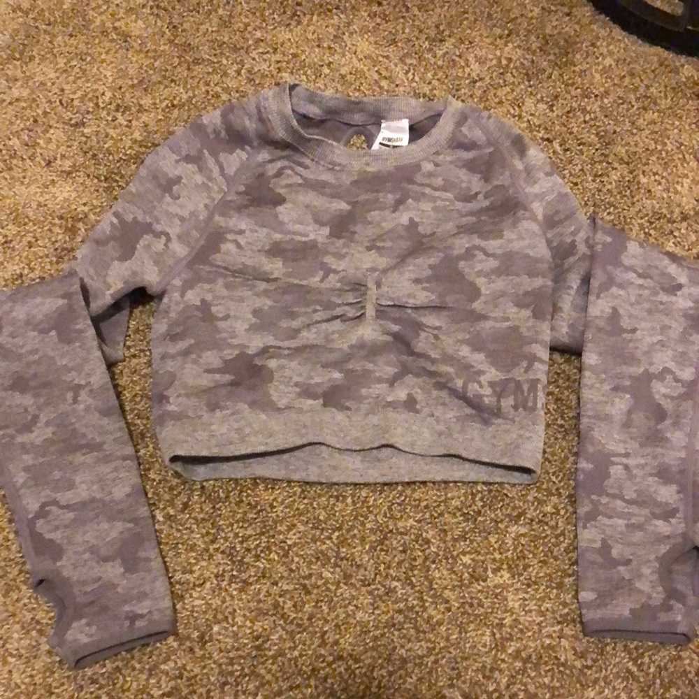 Purple Camo Gymshark Long Sleeve Crop Shirt